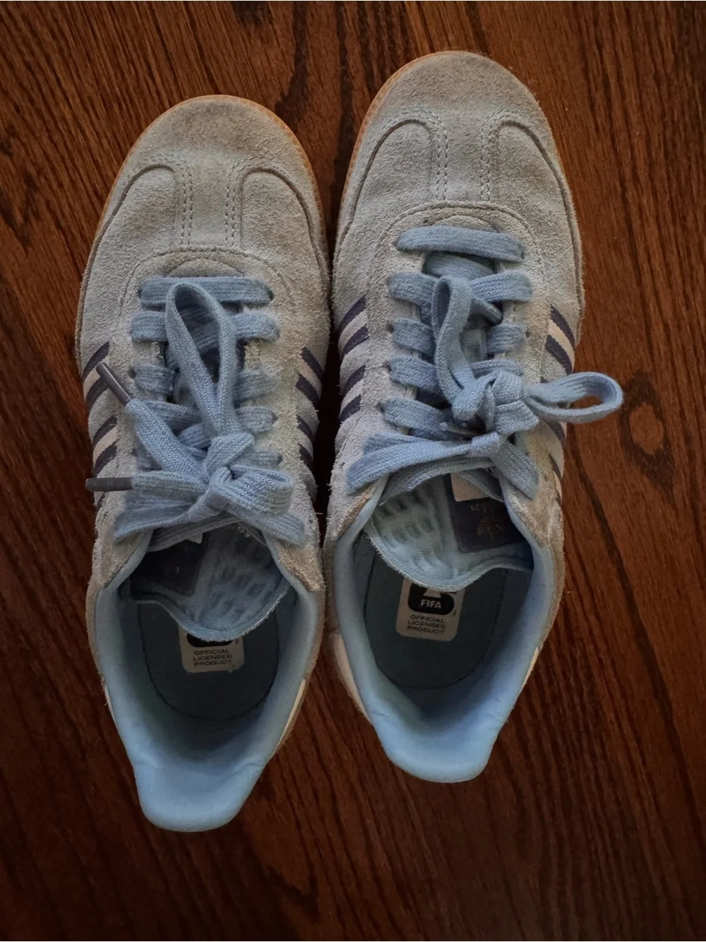 Adidas x FIFA  Kids' Samba Shoes in Light Blue with Gum Sole
